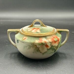Antique Nippon sugar bowl or bowl with lid, Moriage, hand painted, Asian